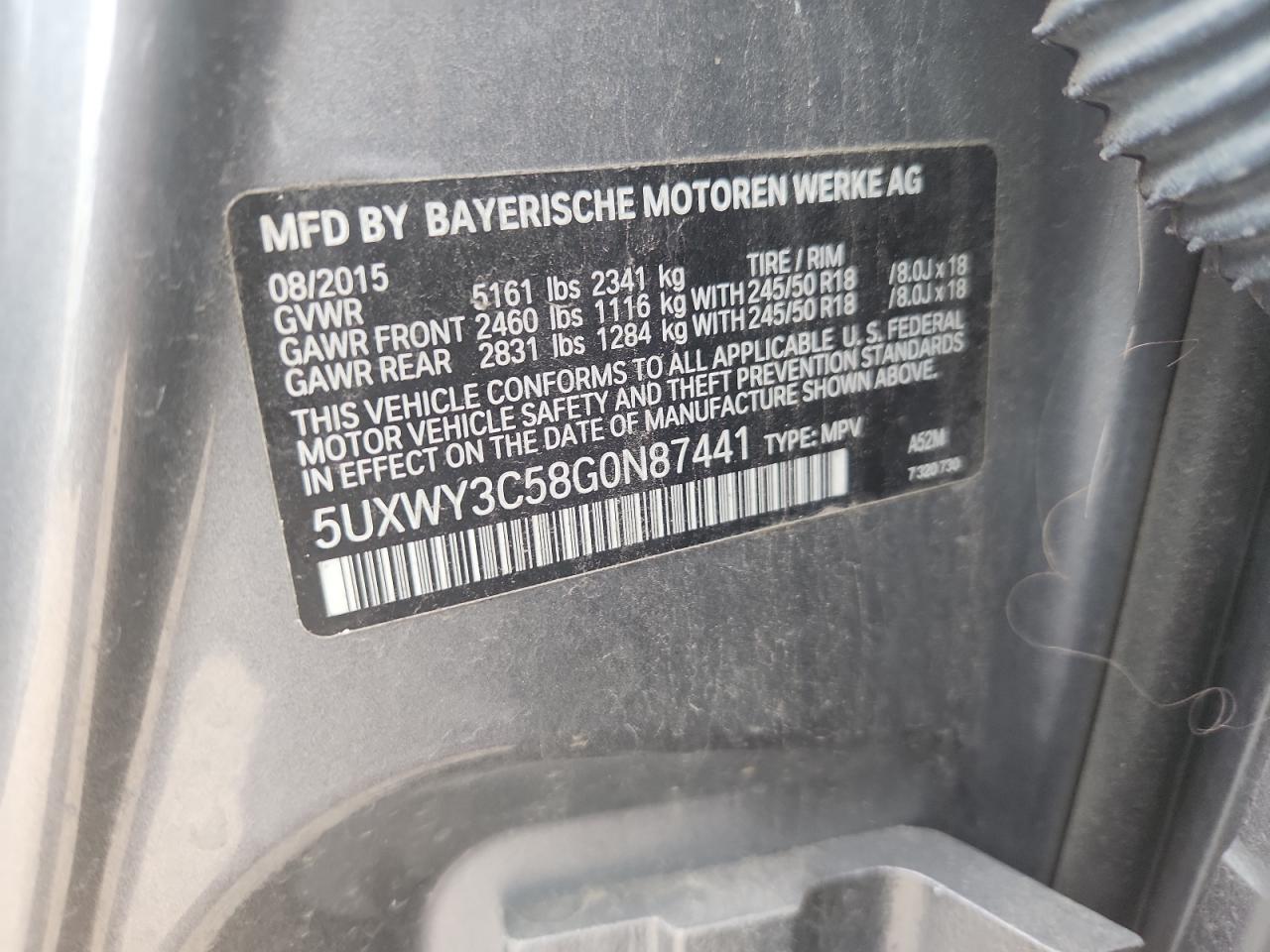 2016 BMW X3 xDrive28D VIN: 5UXWY3C58G0N87441 Lot: 71117595