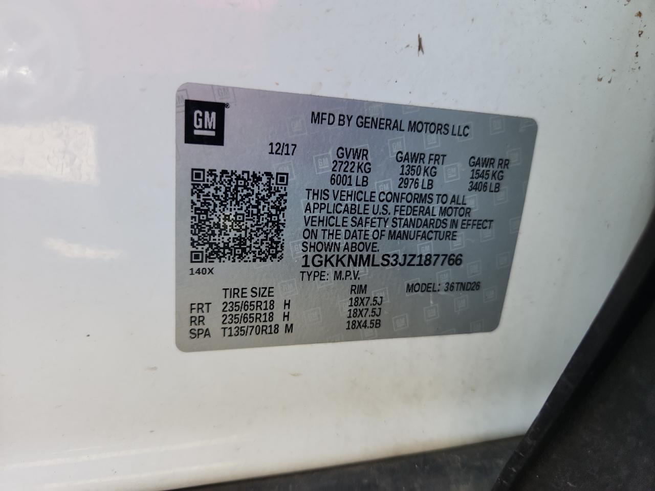 2018 GMC Acadia Slt-1 VIN: 1GKKNMLS3JZ187766 Lot: 80701355