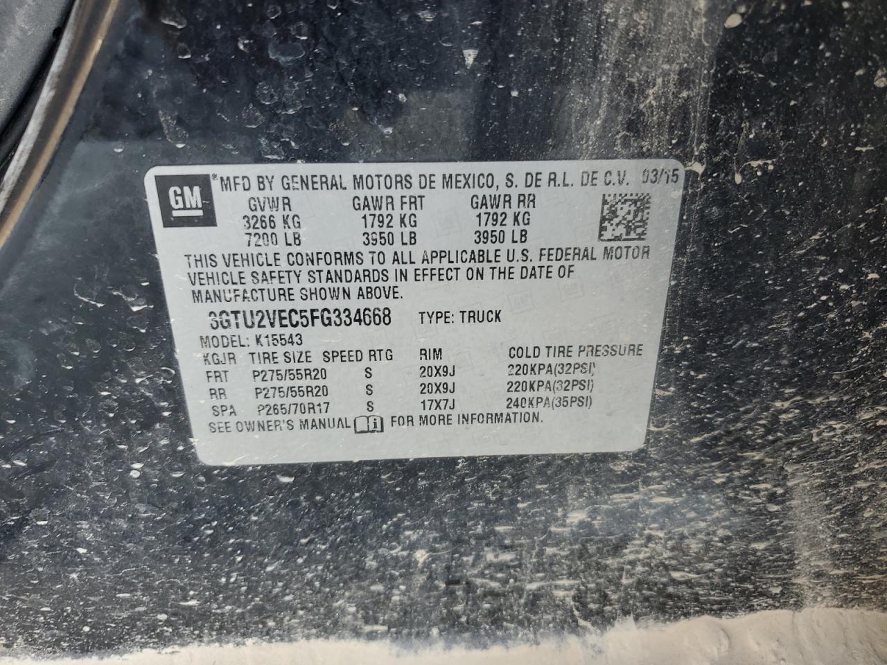 2015 GMC Sierra K1500 Slt VIN: 3GTU2VEC5FG334668 Lot: 80288435