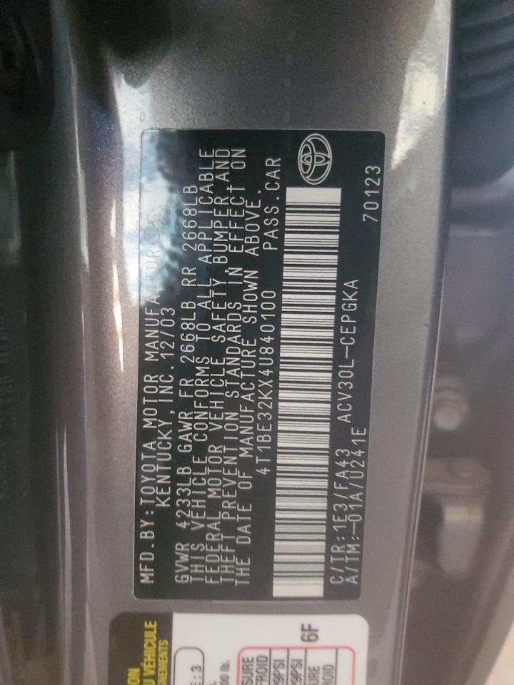 2004 Toyota Camry Le VIN: 4T1BE32KX4U840100 Lot: 80715285