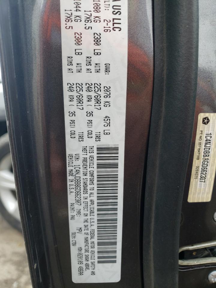 2016 Jeep Compass Sport VIN: 1C4NJDBB8GD662307 Lot: 83978645