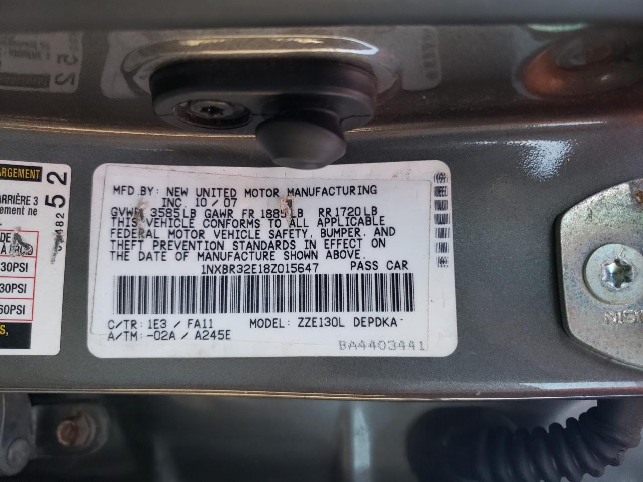 2008 Toyota Corolla Ce VIN: 1NXBR32E18Z015647 Lot: 80221635