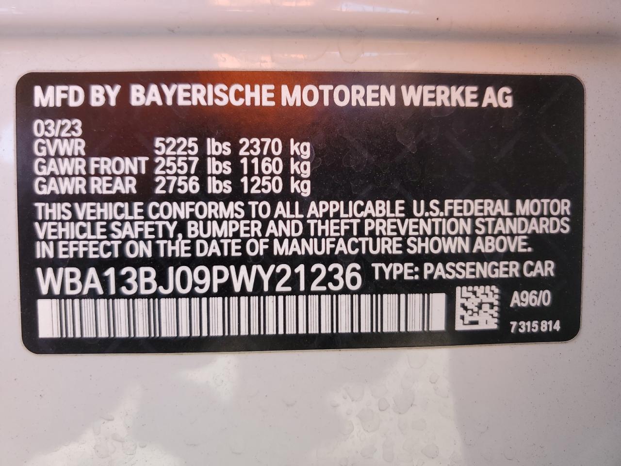 2023 BMW 530 Xi VIN: WBA13BJ09PWY21236 Lot: 71769335