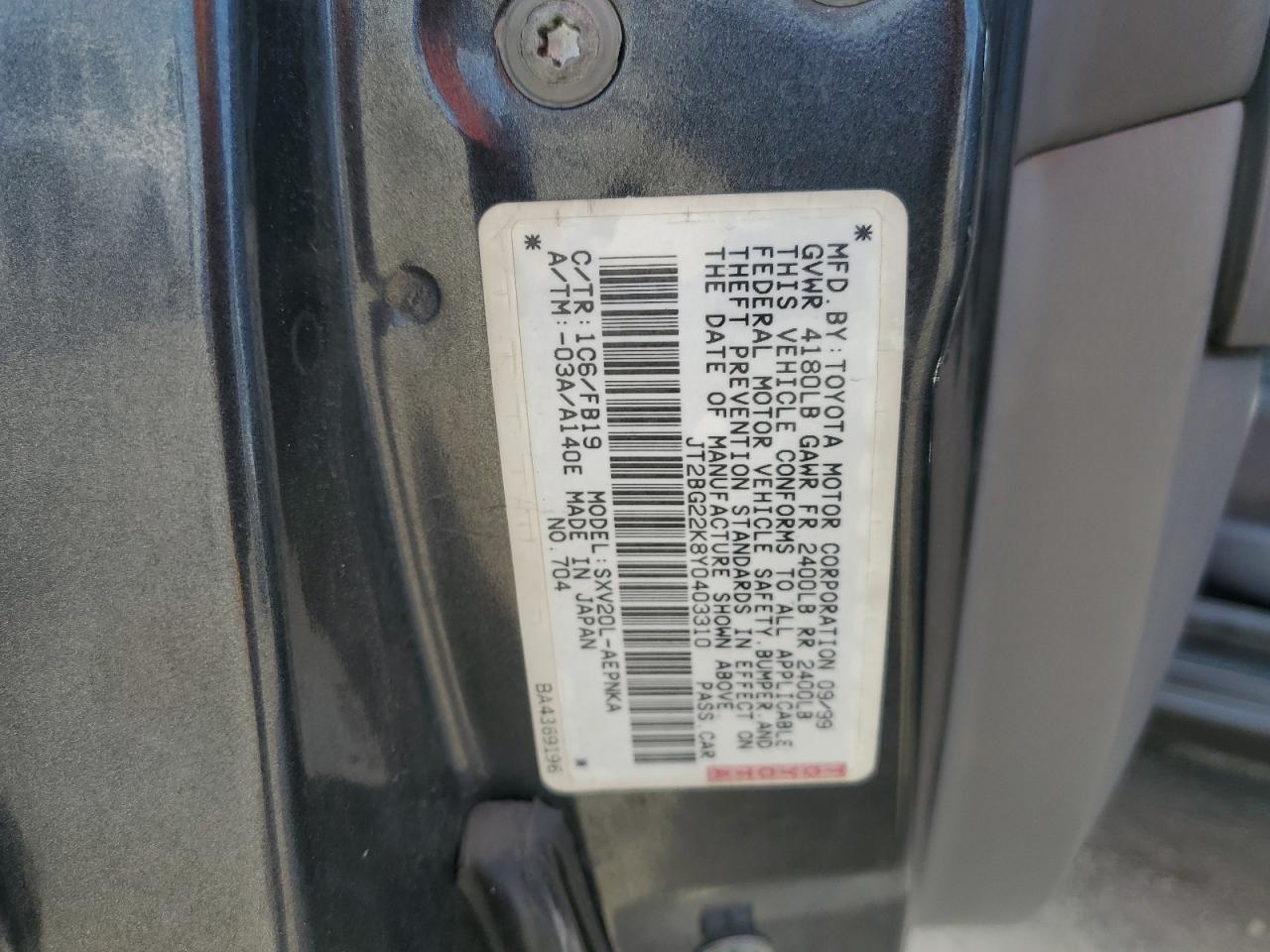 2000 Toyota Camry Ce VIN: JT2BG22K8Y0403310 Lot: 81339785
