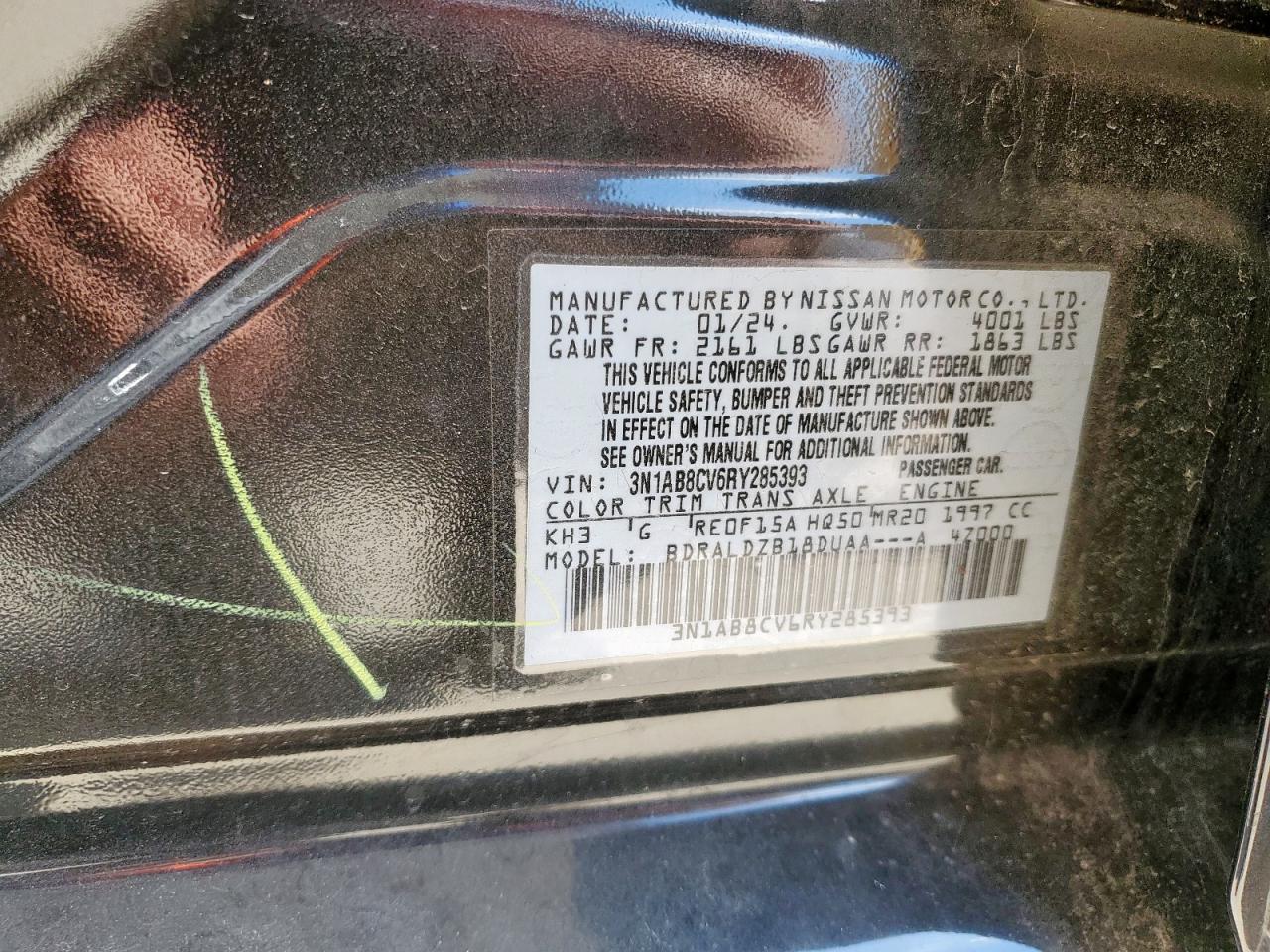 2024 Nissan Sentra Sv VIN: 3N1AB8CV6RY285393 Lot: 80147315