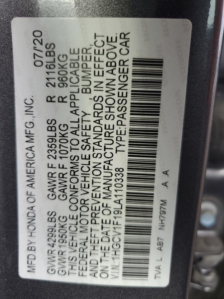 2020 Honda Accord Lx VIN: 1HGCV1F19LA110338 Lot: 83947255