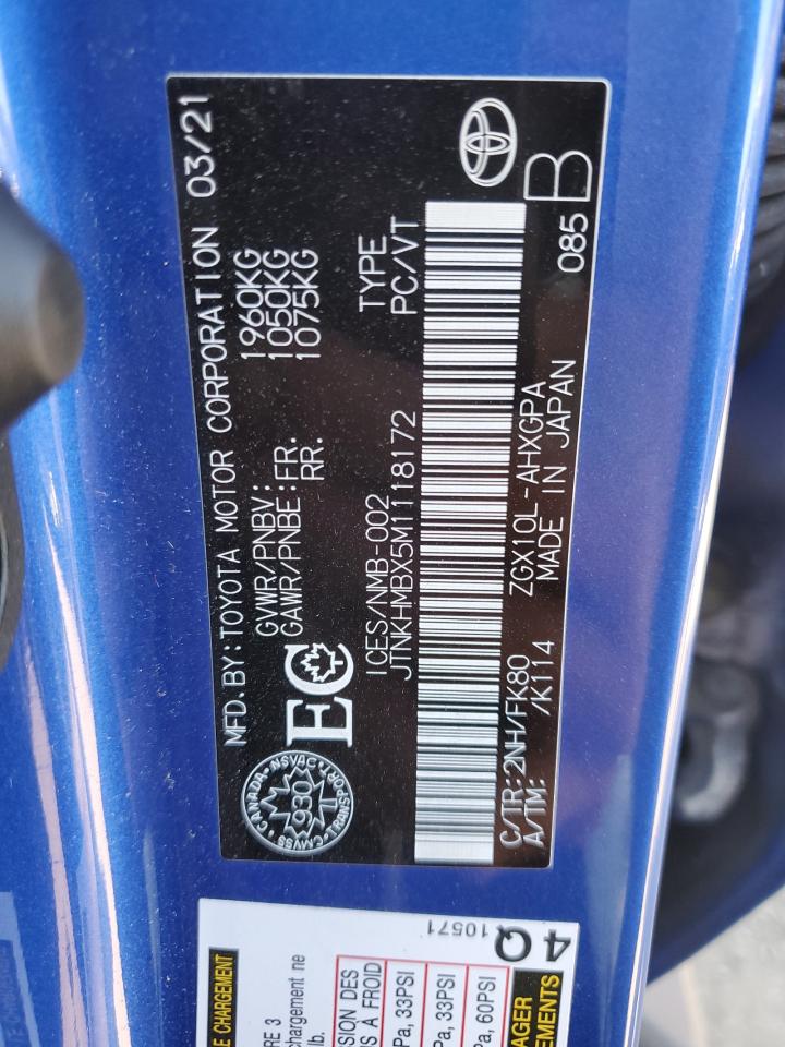 2021 Toyota C-Hr Xle VIN: JTNKHMBX5M1118172 Lot: 80634425