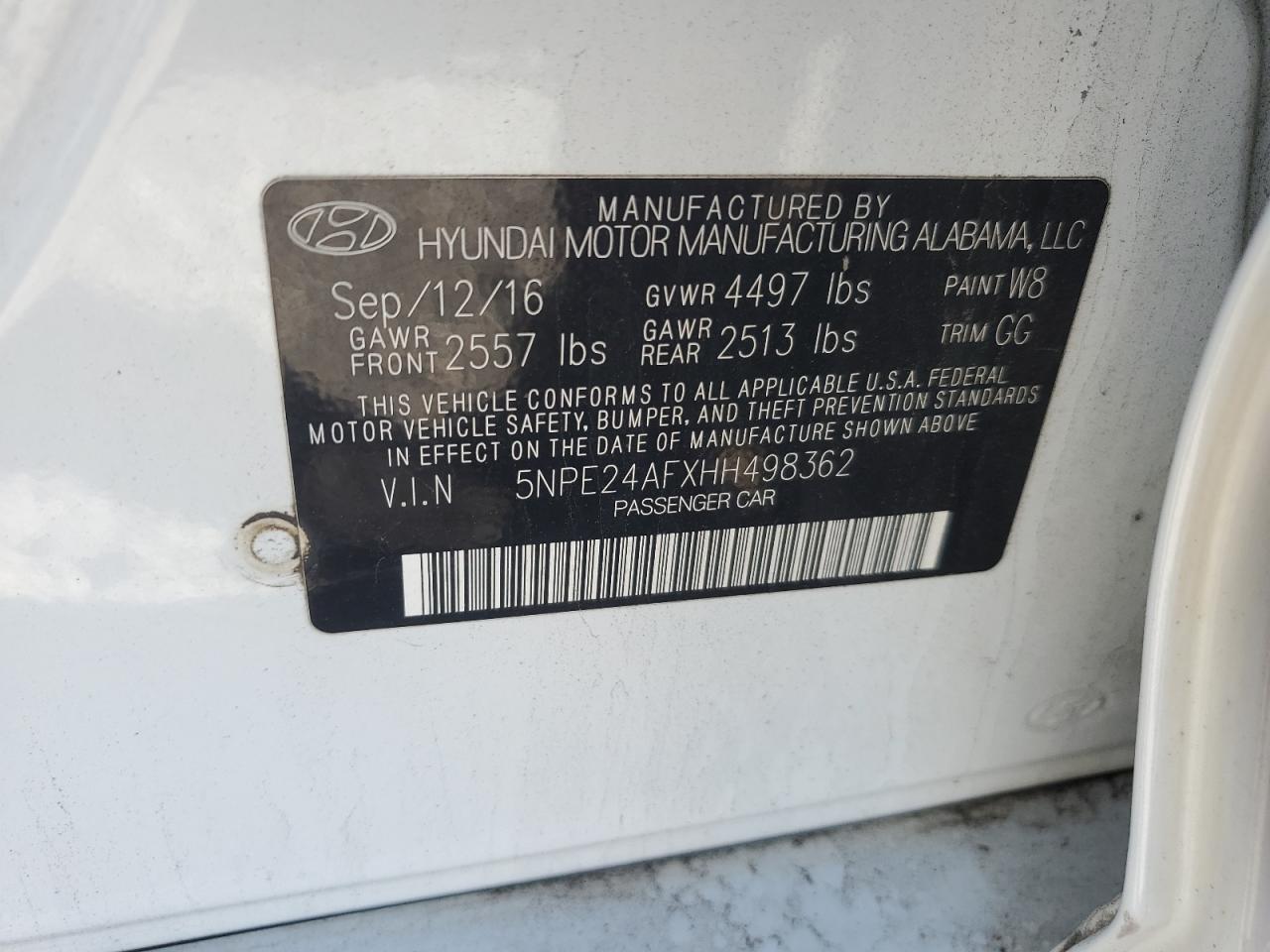 2017 Hyundai Sonata Se VIN: 5NPE24AFXHH498362 Lot: 81915015