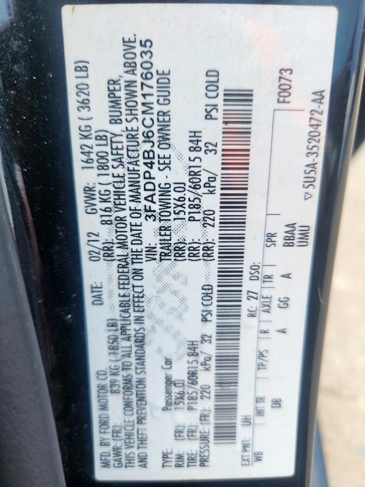 2012 Ford Fiesta Se VIN: 3FADP4BJ6CM176035 Lot: 84053135