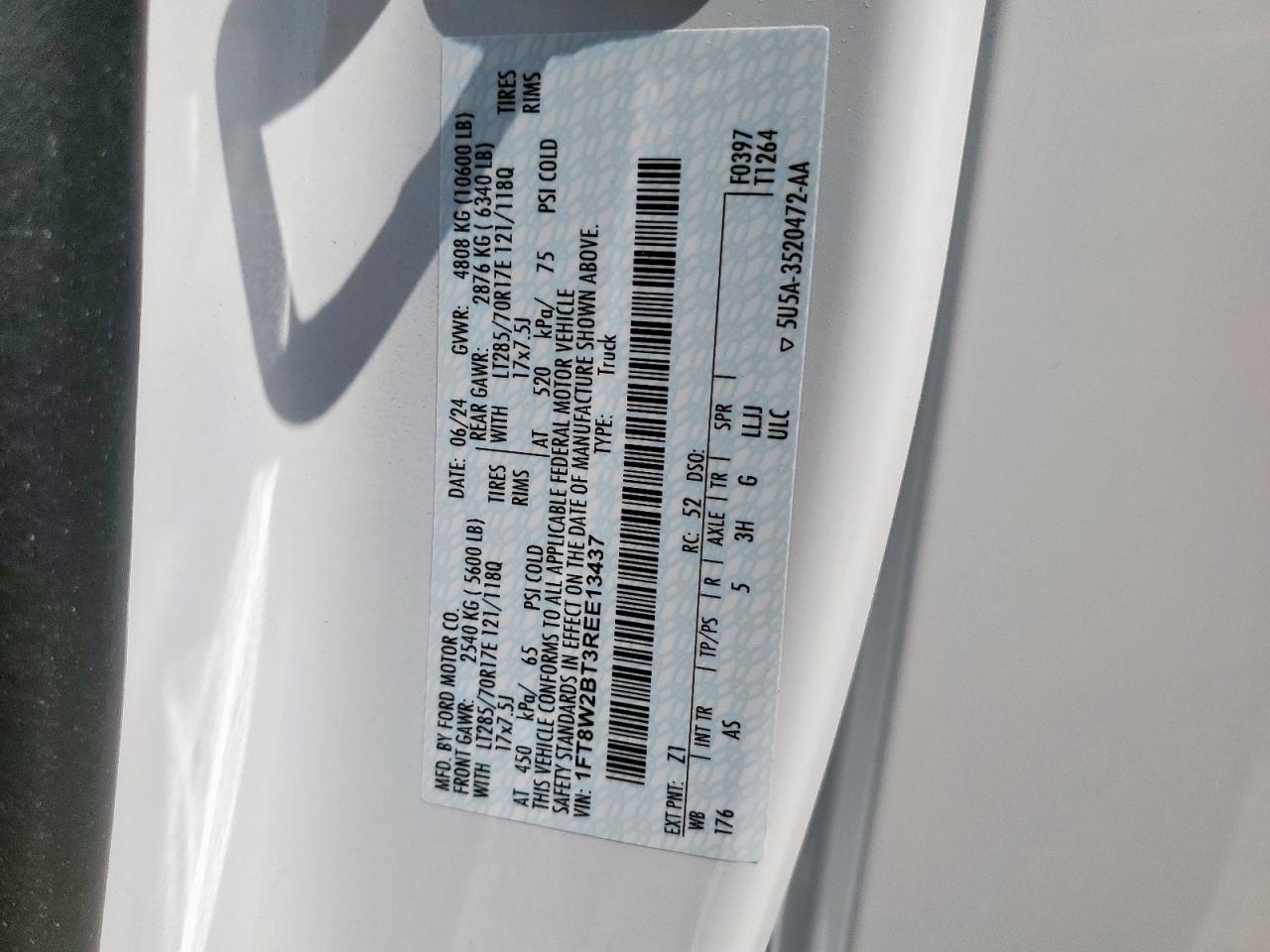 2024 Ford F250 Super Duty VIN: 1FT8W2BT3REE13437 Lot: 72000145