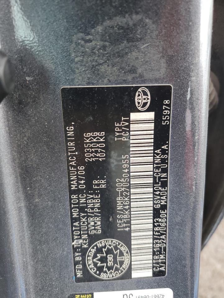 2007 Toyota Camry Le VIN: 4T1BK46K27U504955 Lot: 84424145