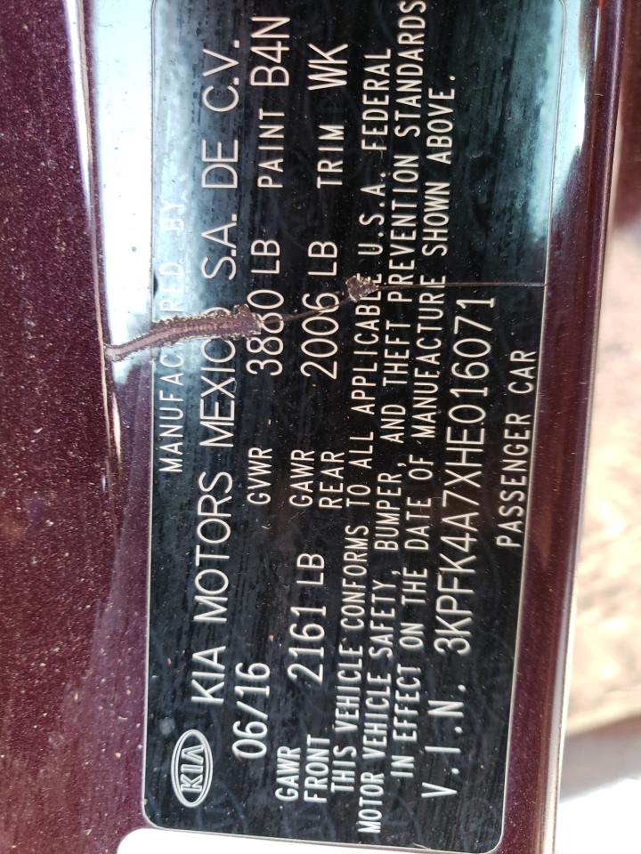 2017 Kia Forte Lx VIN: 3KPFK4A7XHE016071 Lot: 72008095