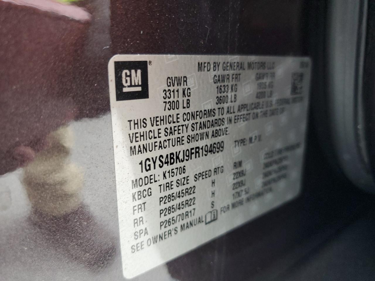 2015 Cadillac Escalade Luxury VIN: 1GYS4BKJ9FR194699 Lot: 84727455