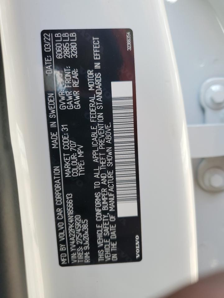 2022 Volvo Xc90 T6 Momentum VIN: YV4A22PK4N1856613 Lot: 84030635