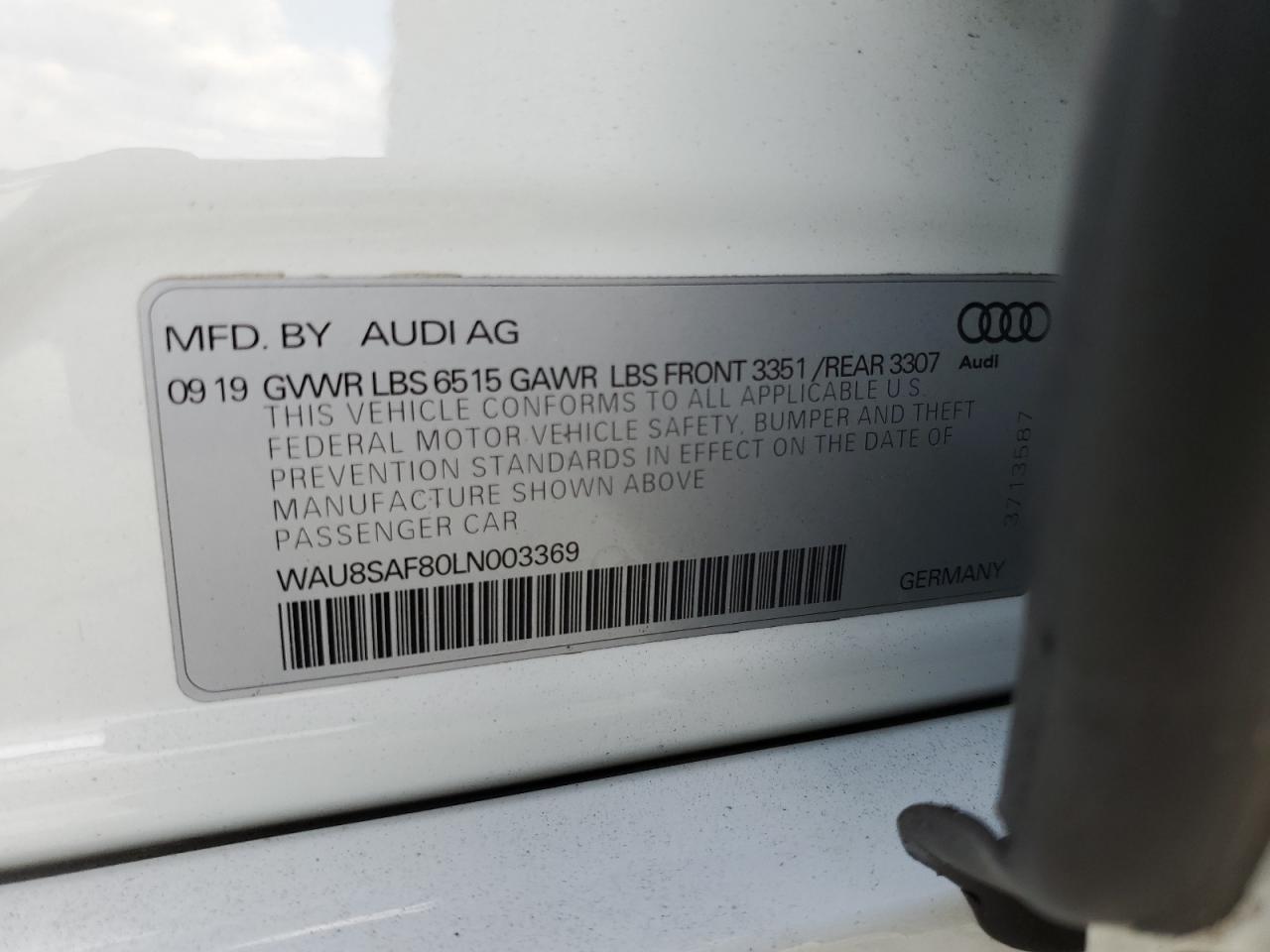 2020 Audi S8 VIN: WAU8SAF80LN003369 Lot: 83750245