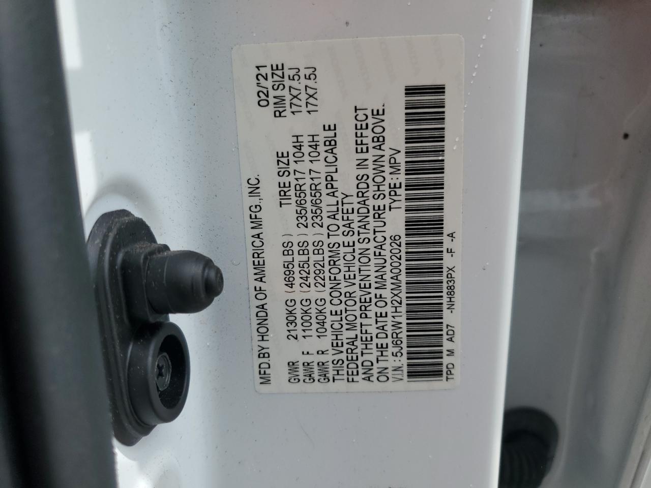 2021 Honda Cr-V Lx VIN: 5J6RW1H2XMA002026 Lot: 80742455