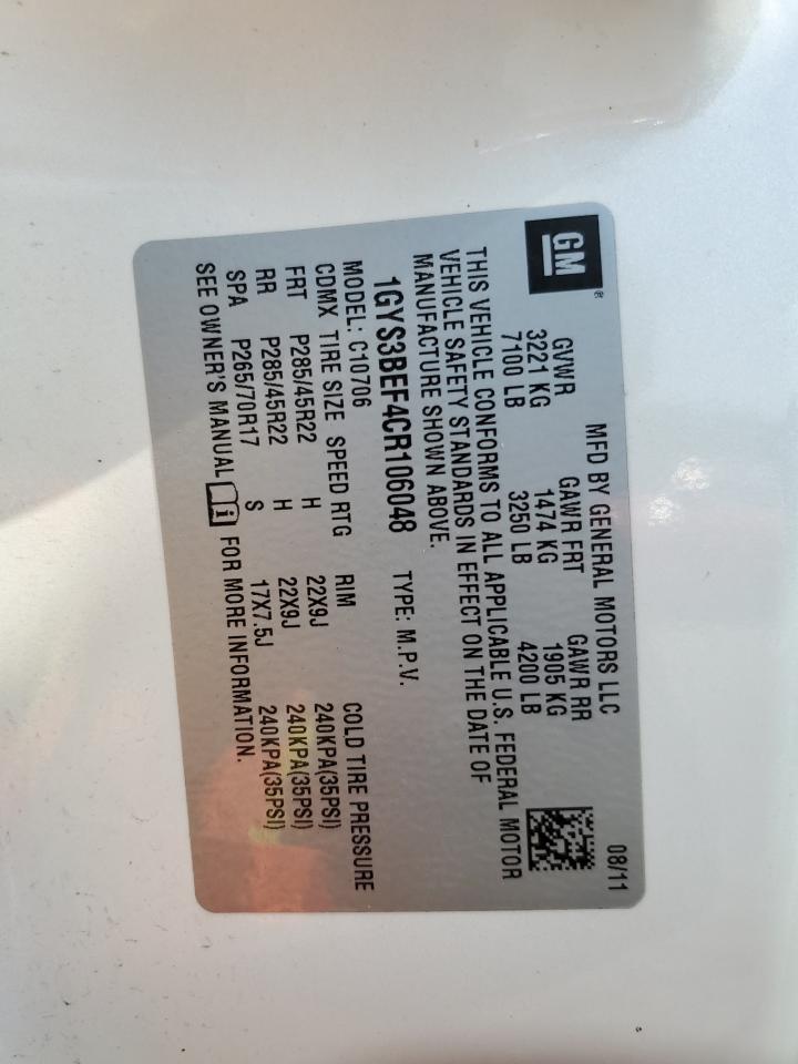 2012 Cadillac Escalade Luxury VIN: 1GYS3BEF4CR106048 Lot: 70848125