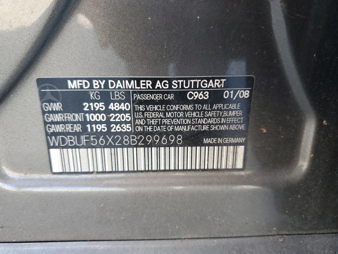 2008 Mercedes-Benz E 350 VIN: WDBUF56X28B299698 Lot: 70701605