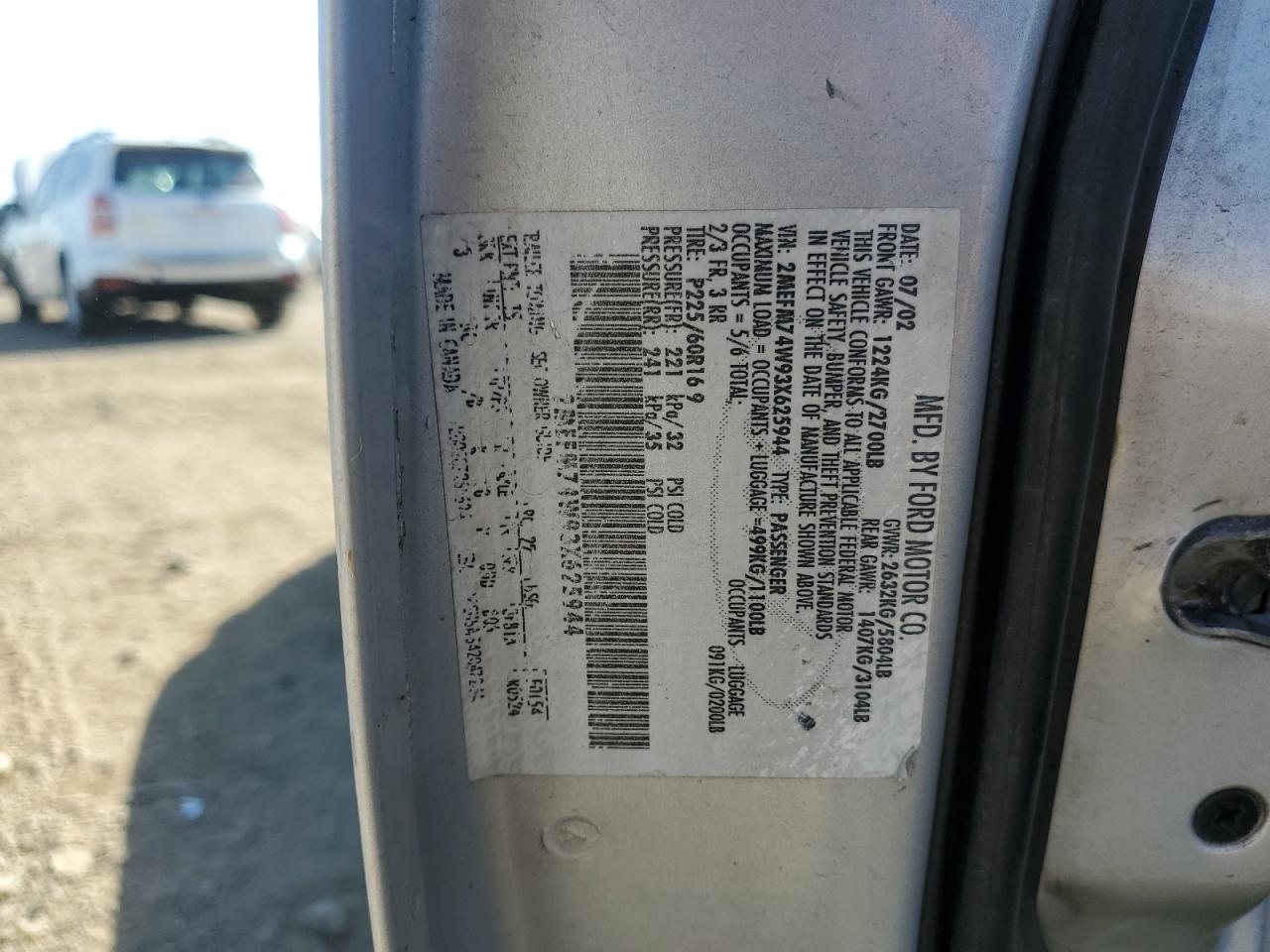 2003 Mercury Grand Marquis Gs VIN: 2MEFM74W93X625944 Lot: 84403825