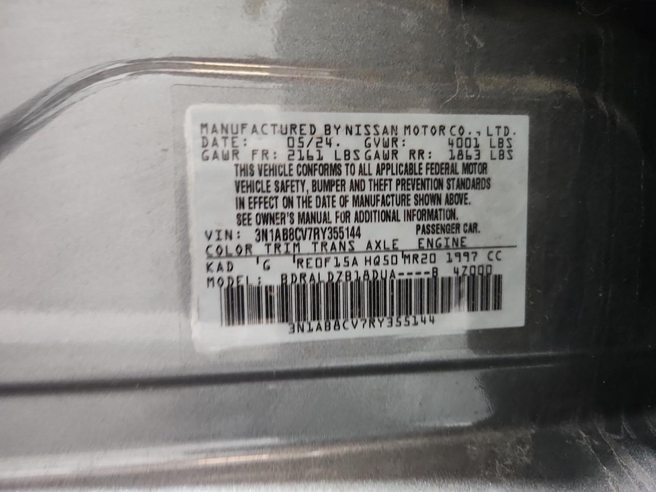 2024 Nissan Sentra Sv VIN: 3N1AB8CV7RY355144 Lot: 82069995