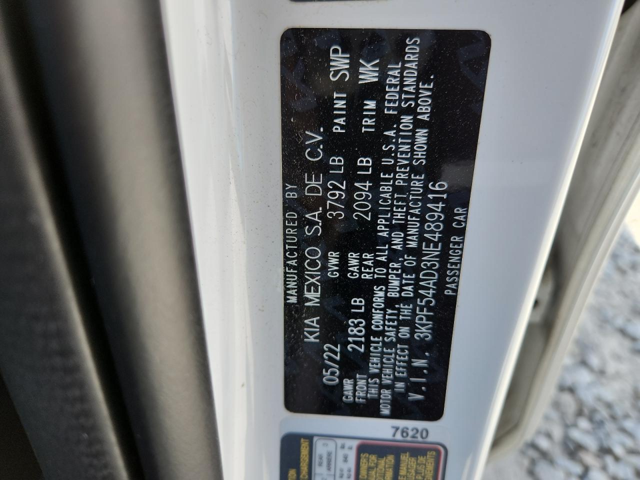 2022 Kia Forte Gt Line VIN: 3KPF54AD3NE489416 Lot: 80180355