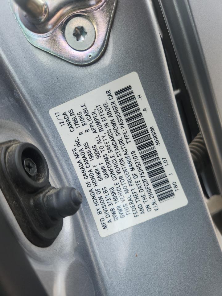 2018 Honda Civic Ex VIN: 2HGFC2F75JH521019 Lot: 80749195