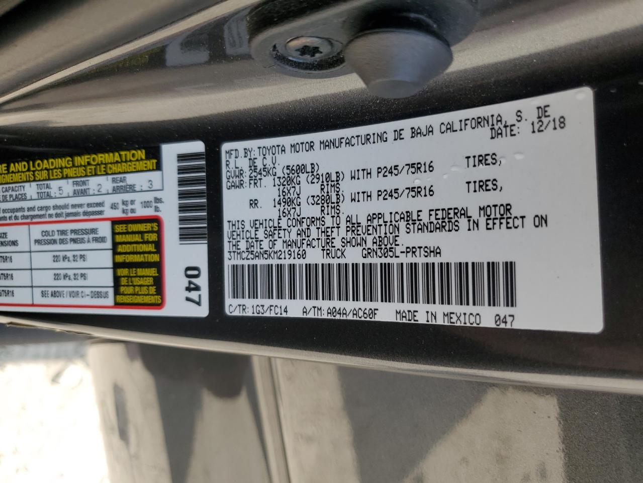 2019 Toyota Tacoma Double Cab VIN: 3TMCZ5AN5KM219160 Lot: 81521405