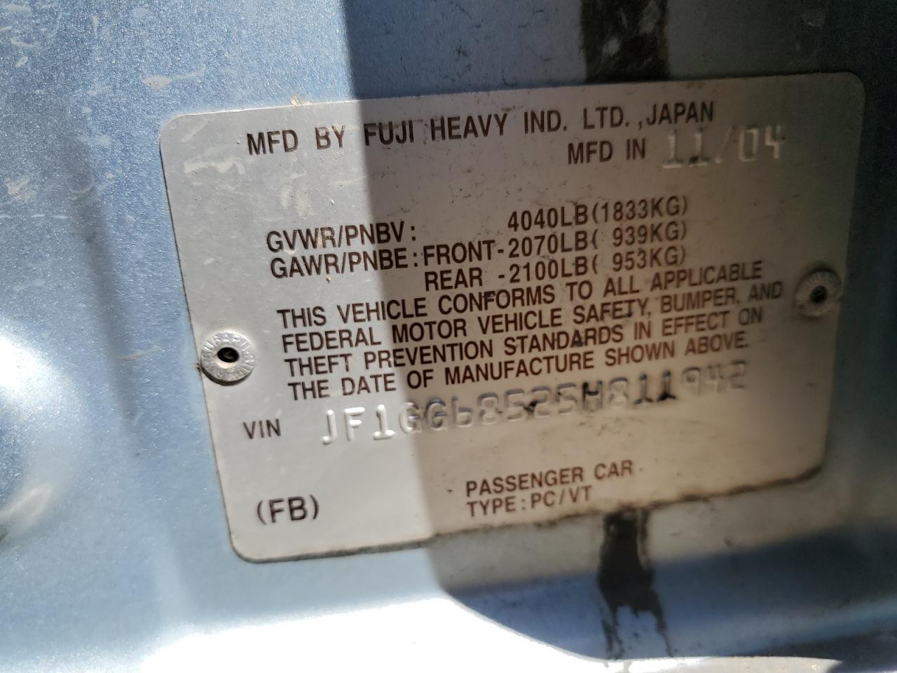 2005 Subaru Impreza Outback Sport VIN: JF1GG68525H811942 Lot: 70951845