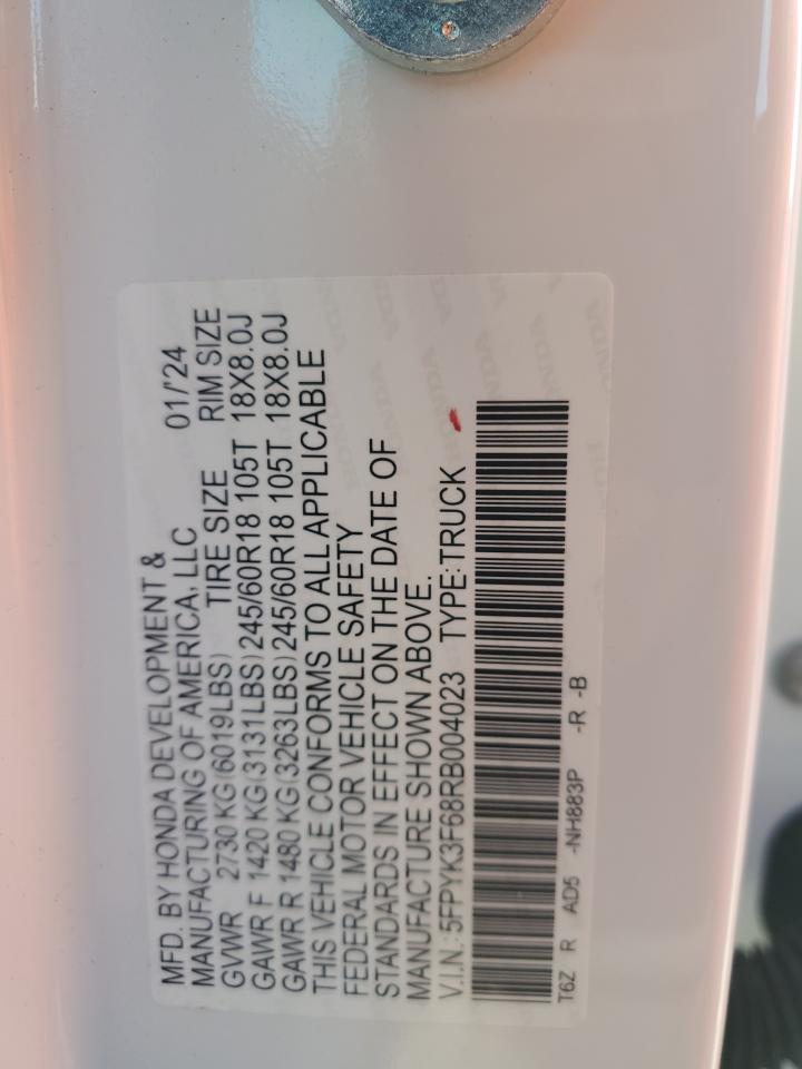 2024 Honda Ridgeline Trail Sport VIN: 5FPYK3F68RB004023 Lot: 80794735