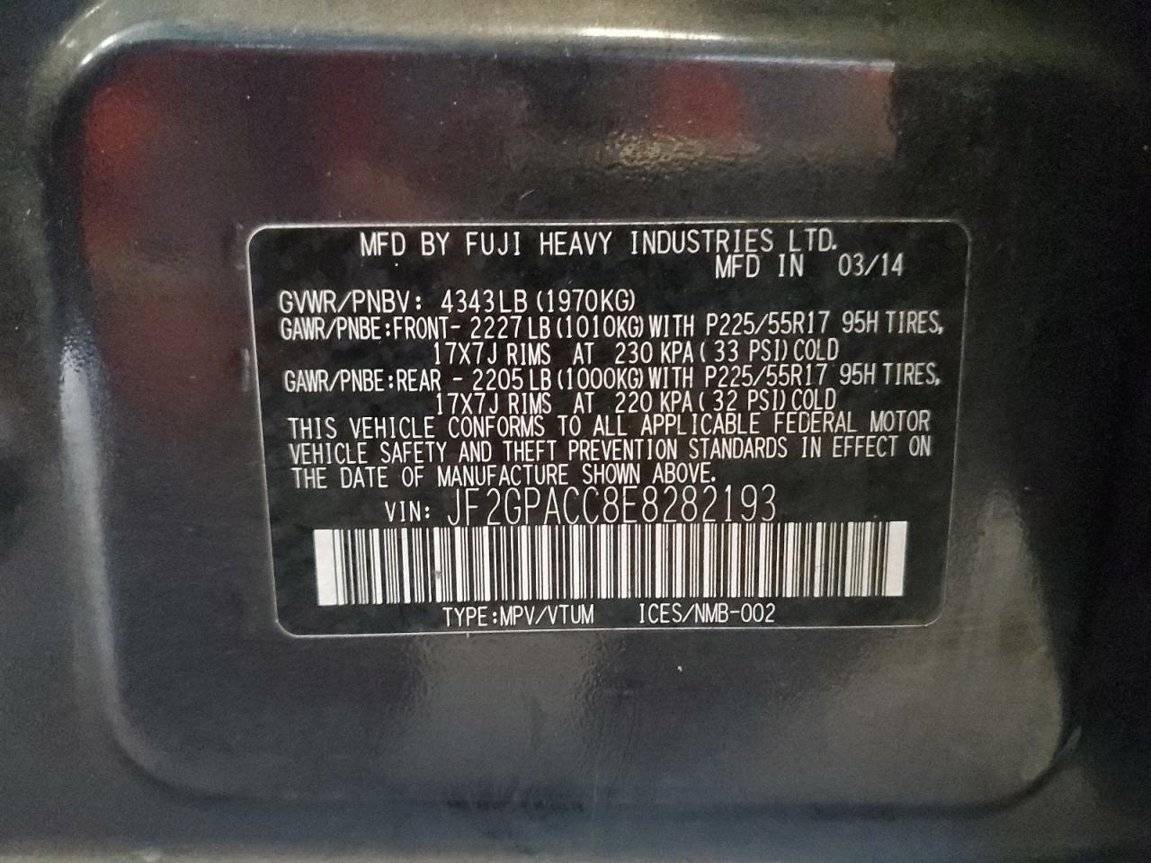 2014 Subaru Xv Crosstrek 2.0 Premium VIN: JF2GPACC8E8282193 Lot: 71131225