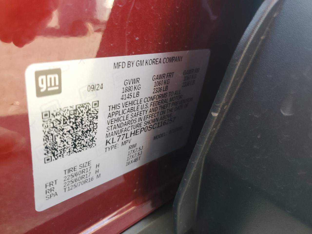 2025 Chevrolet Trax 1Lt VIN: KL77LHEP0SC116257 Lot: 80997495