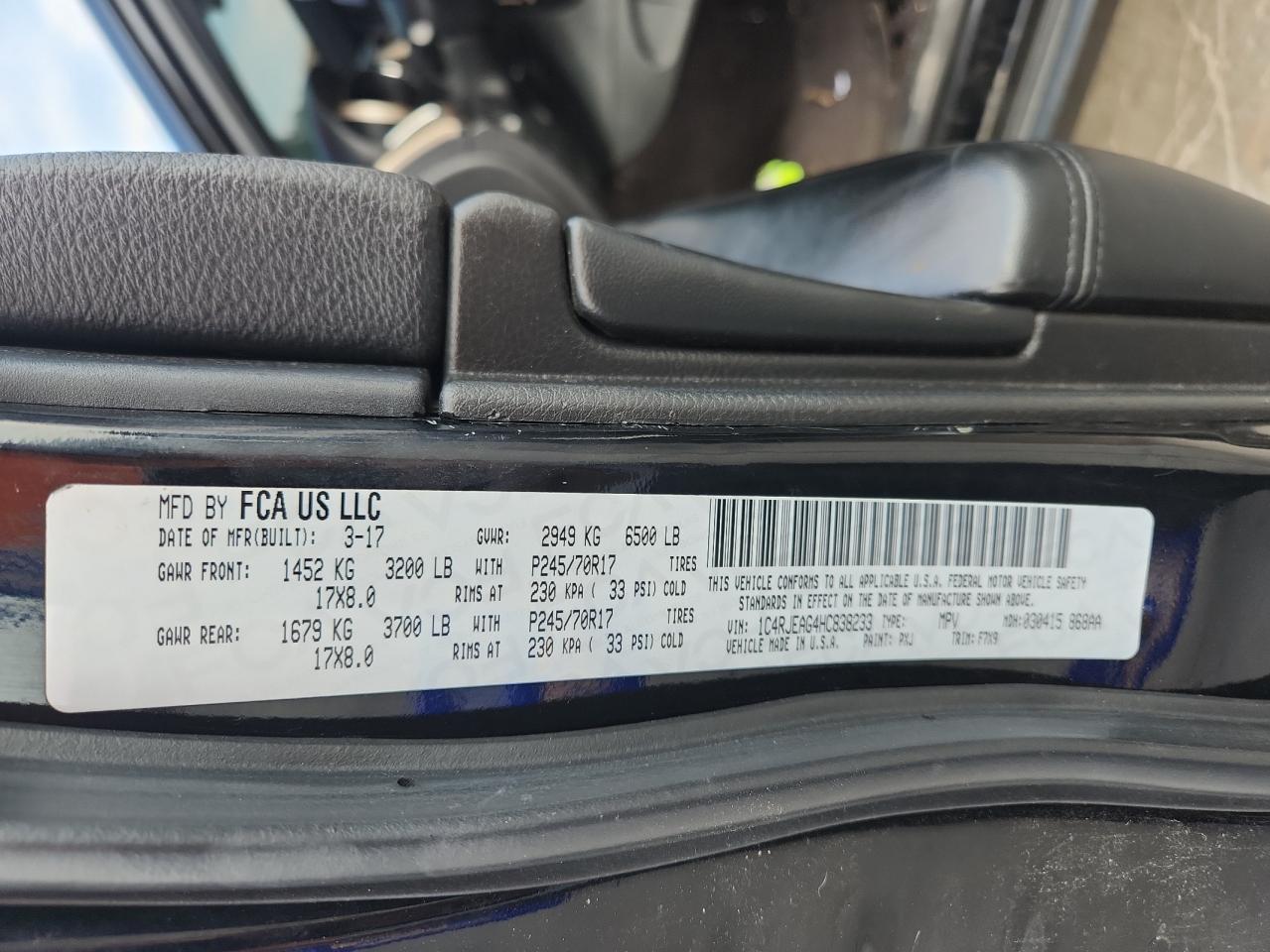 2017 Jeep Grand Cherokee Laredo VIN: 1C4RJEAG4HC838233 Lot: 71430255