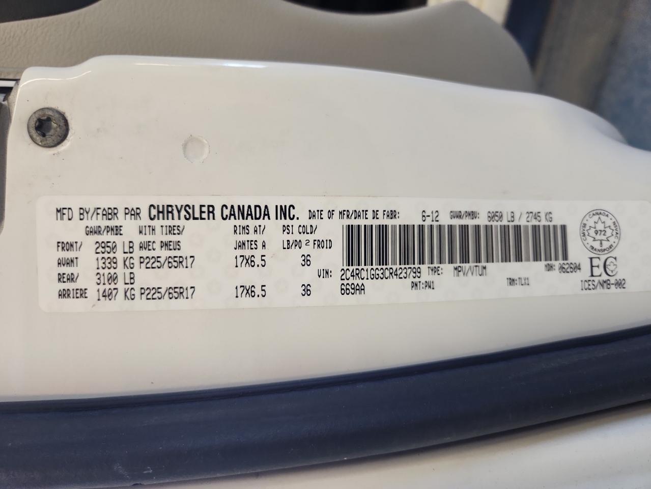 2012 Chrysler Town & Country Limited VIN: 2C4RC1GG3CR423799 Lot: 84044425