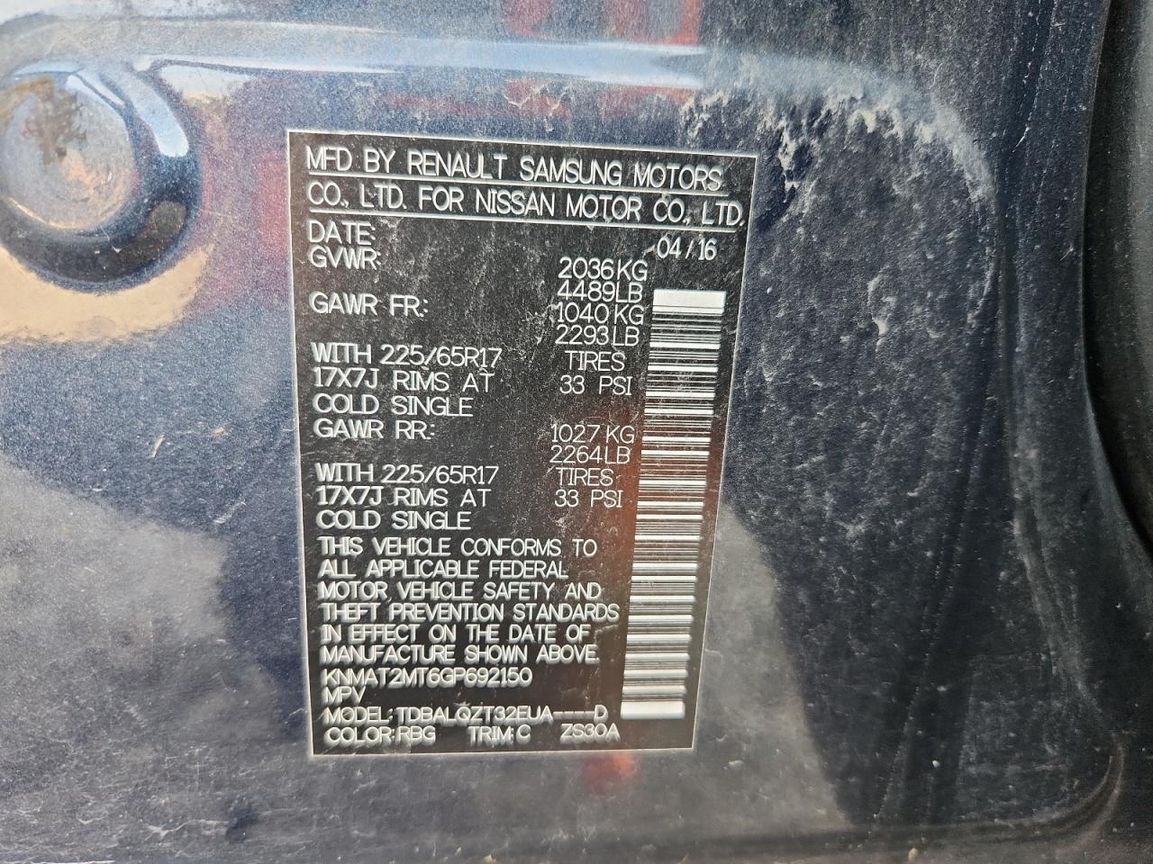 2016 Nissan Rogue S VIN: KNMAT2MT6GP692150 Lot: 80343845