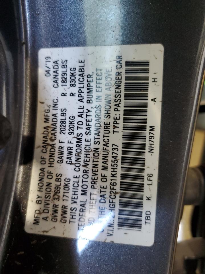 2019 Honda Civic Lx VIN: 2HGFC2F61KH554737 Lot: 80074725