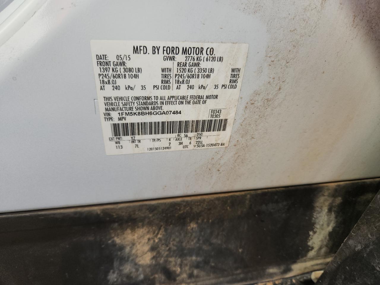 2016 Ford Explorer VIN: 1FM5K8BH6GGA07484 Lot: 84288125