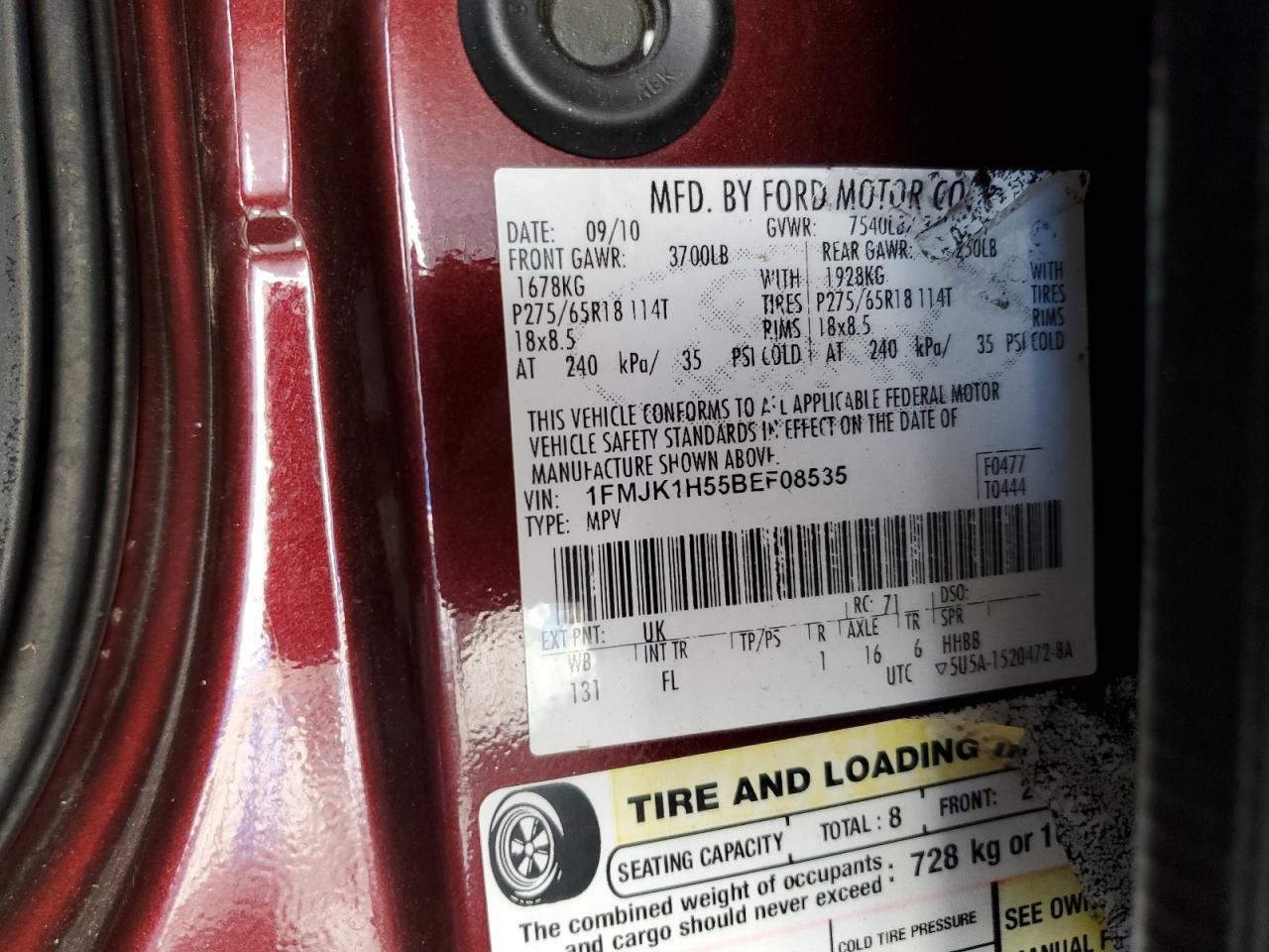 2011 Ford Expedition El Xlt VIN: 1FMJK1H55BEF08535 Lot: 80965045