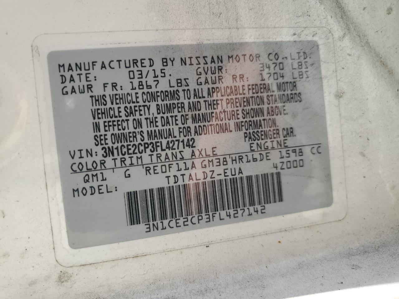 2017 Nissan Versa Note S VIN: 3N1CE2CP5HL379114 Lot: 70985835