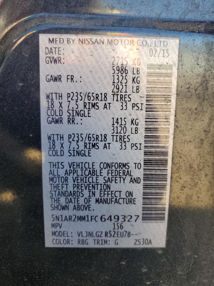 2015 Nissan Pathfinder S VIN: 5N1AR2MM1FC649327 Lot: 80757915