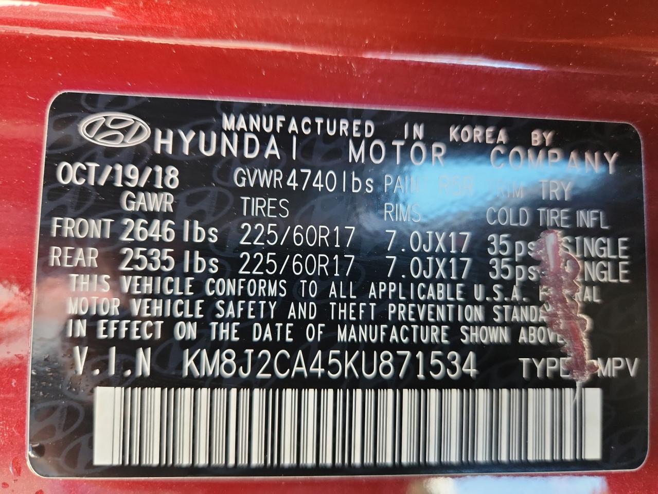 2019 Hyundai Tucson Se VIN: KM8J2CA45KU871534 Lot: 81736055