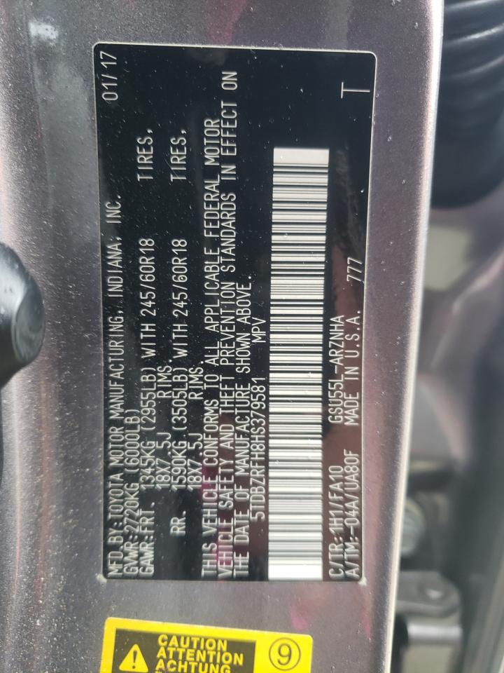 2017 Honda Uk VIN: 5TDBZRFH8HS379581 Lot: 80006495