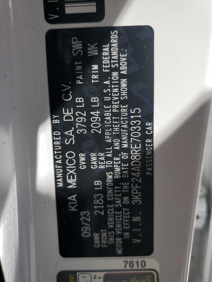 2024 Kia Forte Lx VIN: 3KPF24AD8RE703315 Lot: 84029965
