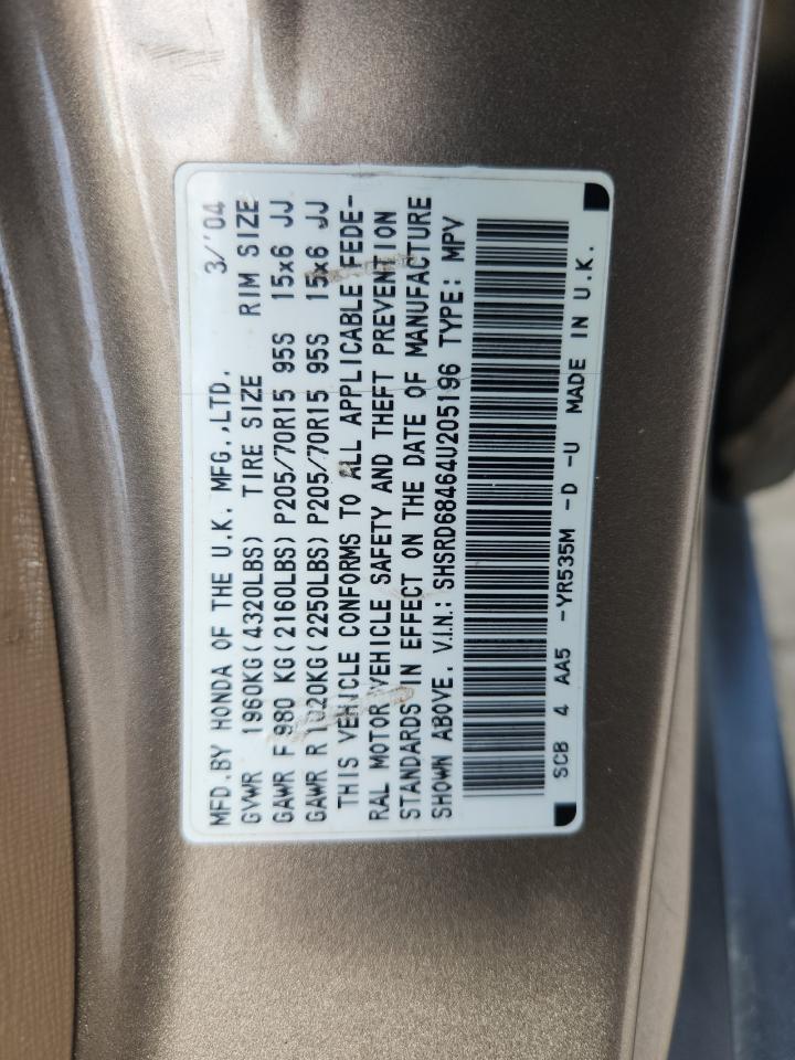 2004 Honda Cr-V Lx VIN: SHSRD68464U205196 Lot: 81794395