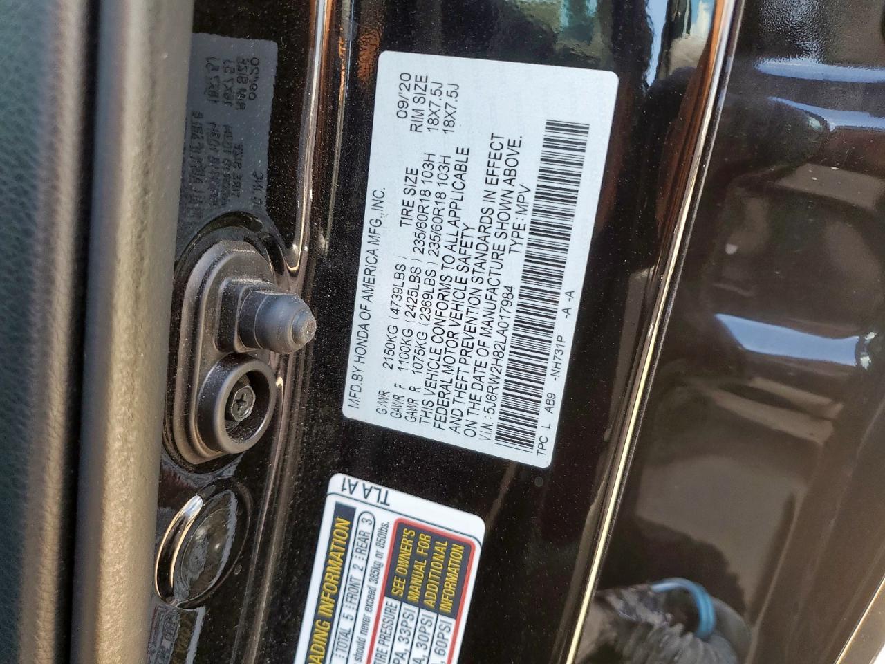 2020 Honda Cr-V Exl VIN: 5J6RW2H82LA017984 Lot: 81509965