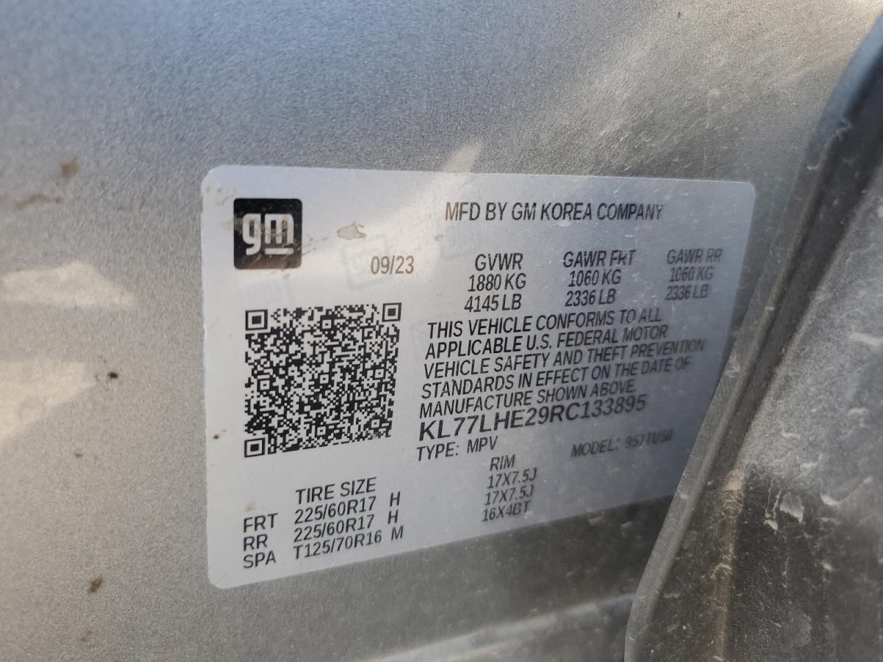 2024 Chevrolet Trax 1Lt VIN: KL77LHE29RC133895 Lot: 81793025