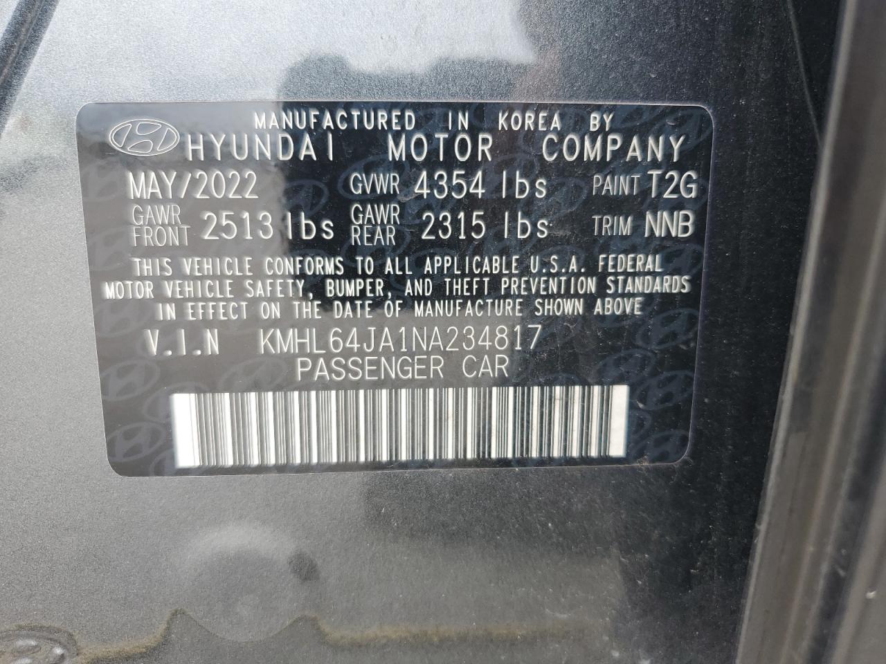 2022 Hyundai Sonata Sel VIN: KMHL64JA1NA234817 Lot: 83801265