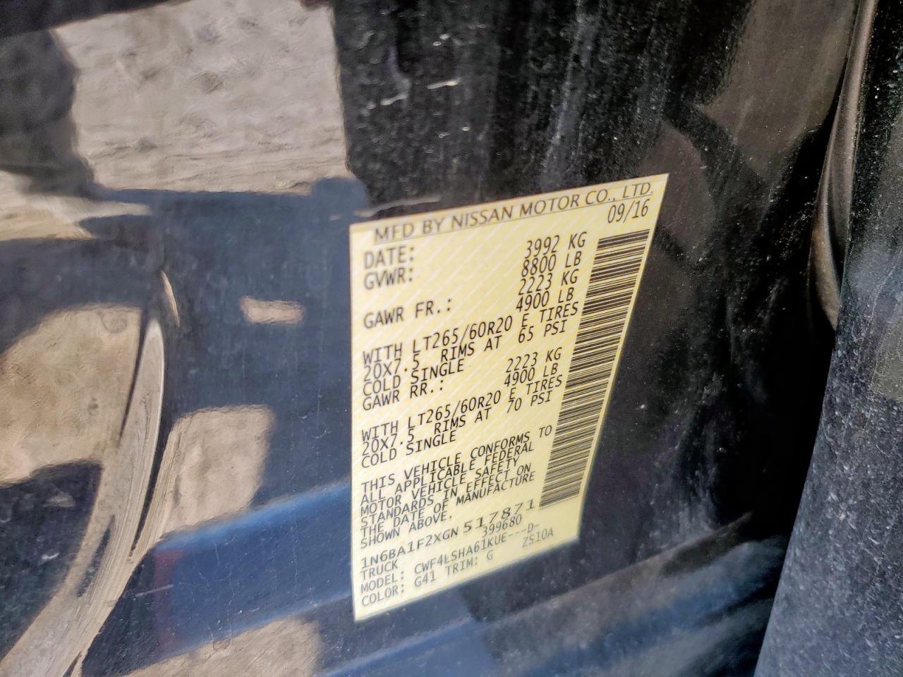 2016 Nissan Titan Xd Sl VIN: 1N6BA1F2XGN517871 Lot: 80280955