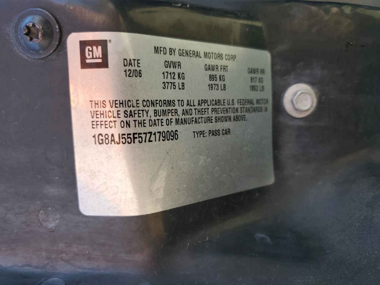 2007 Saturn Ion Level 2 VIN: 1G8AJ55F57Z179096 Lot: 80365545