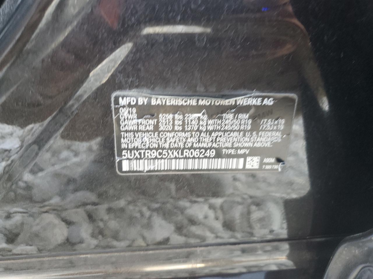 2019 BMW X3 xDrive30I VIN: 5UXTR9C5XKLR06249 Lot: 80926115