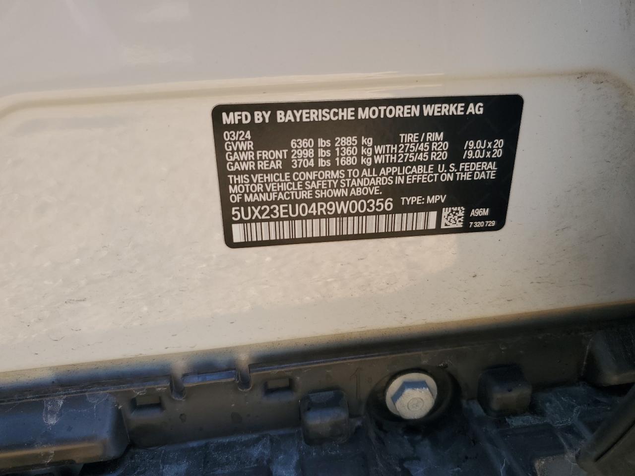 2024 BMW X5 xDrive40I VIN: 5UX23EU04R9W00356 Lot: 81802445